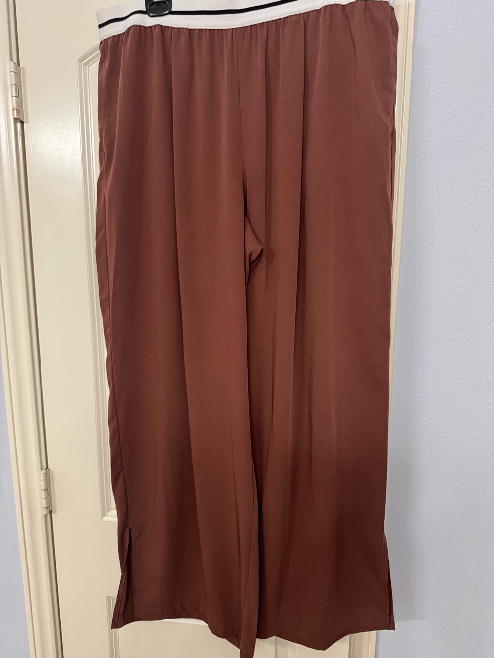 Stylus Wide-Leg Brown Womens Pants with Contrast Waistband XXL